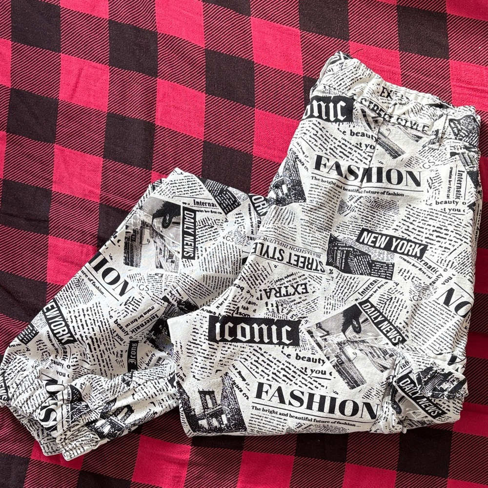 Streetwear Society Black and White Newspaper Print Joggers